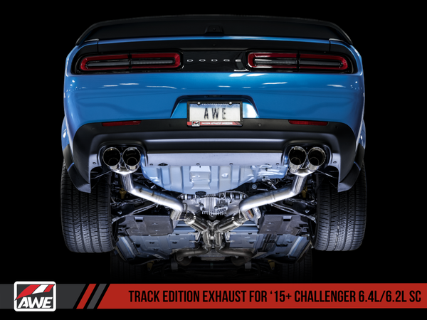 AWE Track Edition Exhaust for 15+ Challenger 6.4 / 6.2 SC - Chrome Silver Quad Tips
