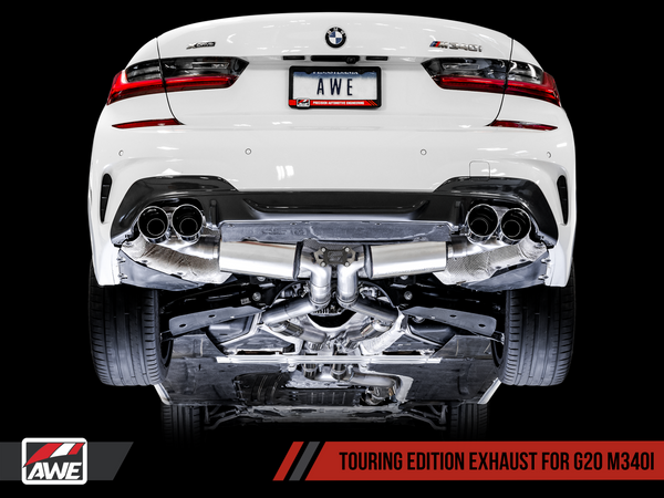 AWE Non-Resonated Touring Edition Exhaust for G20 M340i - Chrome Silver Tips