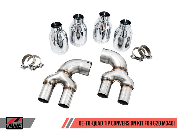 AWE OE-to-Quad Tip Conversion Kit for G20 M340i - Chrome Silver Tips