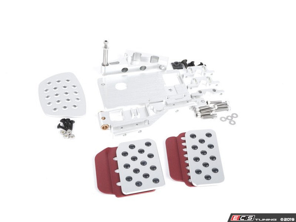 2 Piece Pedal Set - Perforated - Silver Pedals / Red Extensions