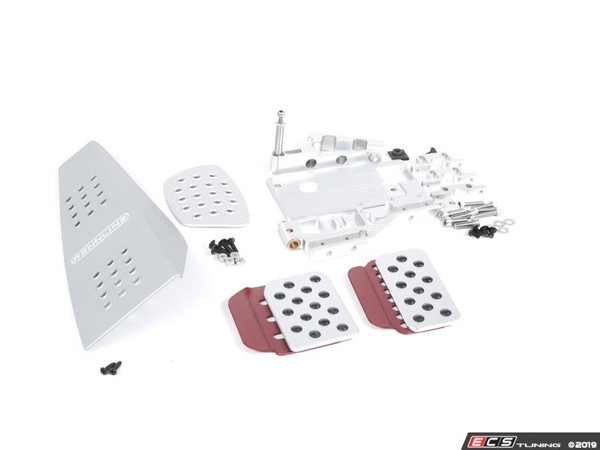 3 Piece Pedal Set - Perforated - Silver Pedals / Red Extensions
