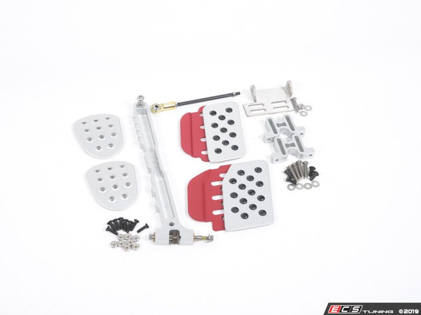 3 Piece Pedal Set - Perforated Grip - Silver Pedals / Red Extensions