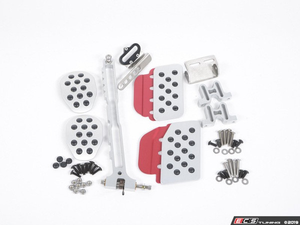 Rennline (Rev2) - 3PC Pedal Set - Rubber Grip - Silver Pedals / Red Extensions