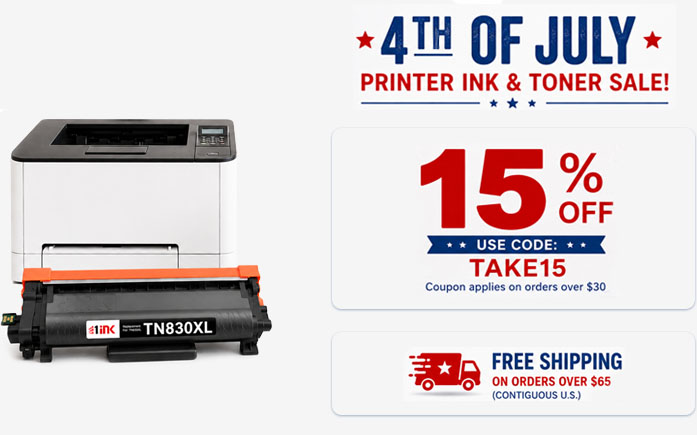 4th of july printer ink and toner sale - 15% off coupon -orders over $30 plus free shipping over $65