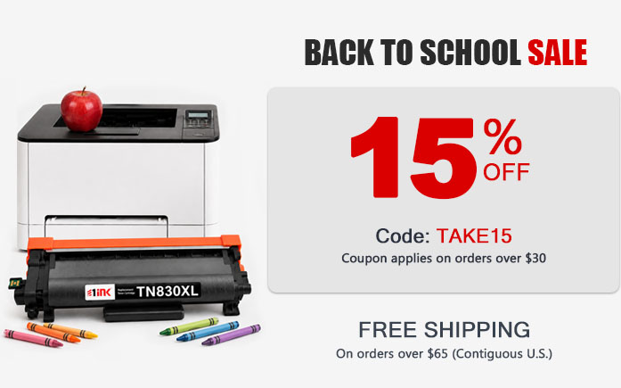 Back to school printer ink and toner sale - 15% off coupon -orders over $30 plus free shipping over $65