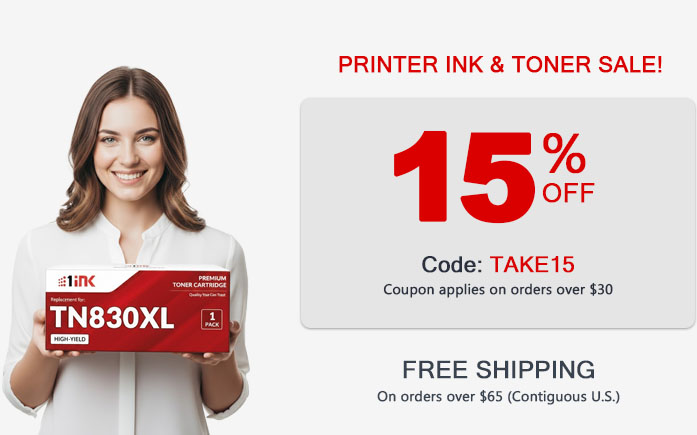 Printer ink and toner sale - 15% off coupon -orders over $30 plus free shipping over $65