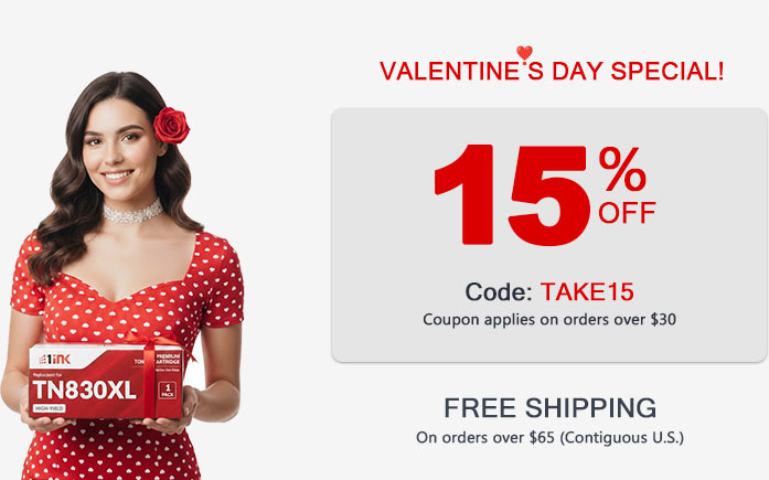 Printer ink and toner sale - 15% off coupon -orders over $30 plus free shipping over $65