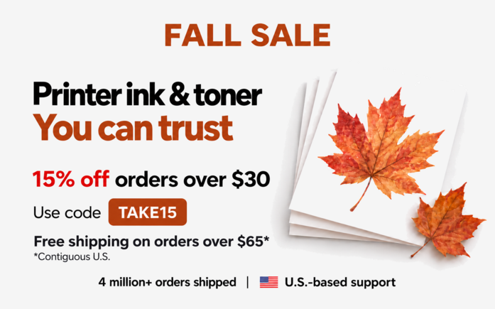 Fall printer ink and toner sale - 15% off coupon -orders over $30 plus free shipping over $65