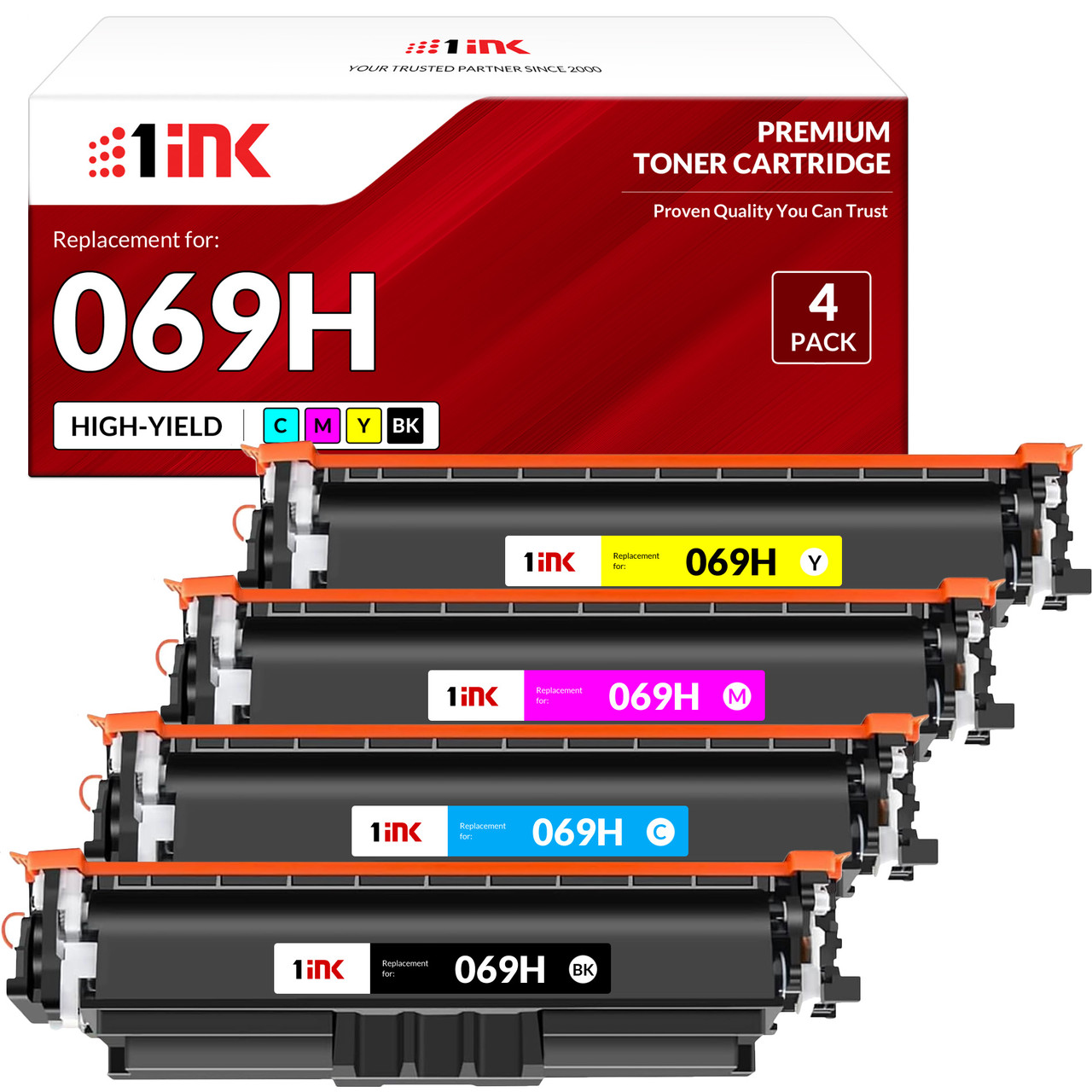 Lot De 4 Cartouches Toner Compatibles Canon 069H - Noir, Cyan, Jaune, Magenta - Pour I-SENSYS Et MAXIFY