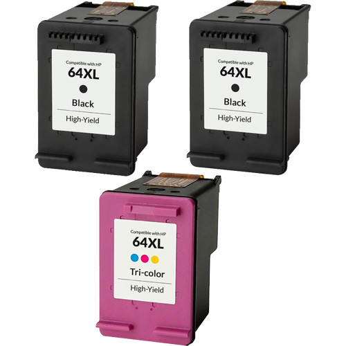 3 Pack Hp 64 Ink Cartridge High Yield Remanufactured