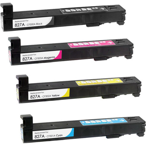 HP 827A Toner Cartridge High Yield Combo Pack. Includes 1 Black, 1 Cyan, 1 Magenta and 1 Yellow