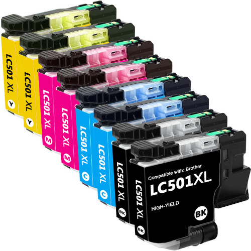 Brother LC501XL ink cartridges, high-yield, 8-pack