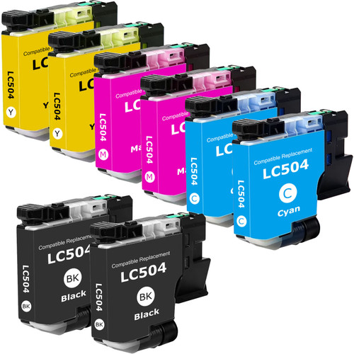 Brother LC504 ink cartridges, 8-pack: 2 black, 2 cyan, 2 magenta, 2 yellow
