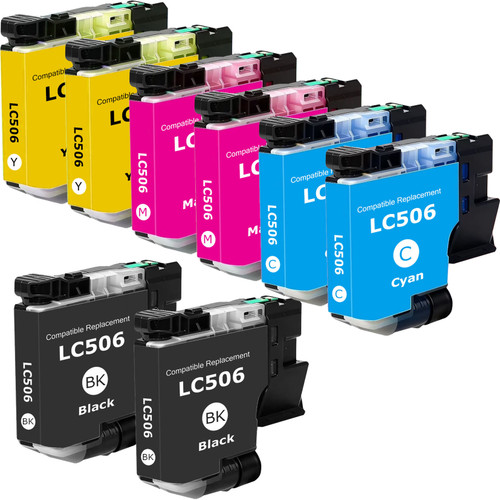 Brother LC506 ink cartridges 8-pack: 2 black, 2 cyan, 2 magenta, 2 yellow