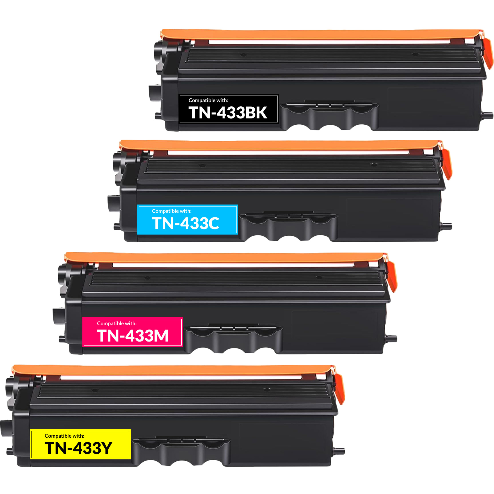 Brother TN-433 High Yield Toner Cartridge Set - Black 4,500 /Color 4,000  Yield