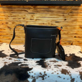 Sophisticated Black Crossbody with Teal Stitching and Matching Wallet