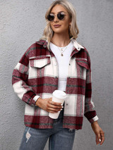 Burgundy Plaid Long Sleeve Jacket