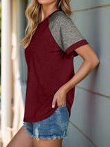 Burgundy Contrast Round Neck Short Sleeve T-Shirt