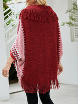 Burgundy Geometric Fringe Cardigan