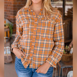 Plaid Embroidery Patch Button-Down Shacket