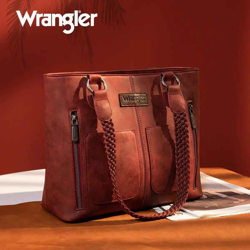 Wrangler Braided Detail Multi Pockets Concealed Carry Tote Red