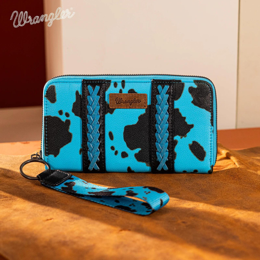 Turquoise Cow Print Wrangler Wallet