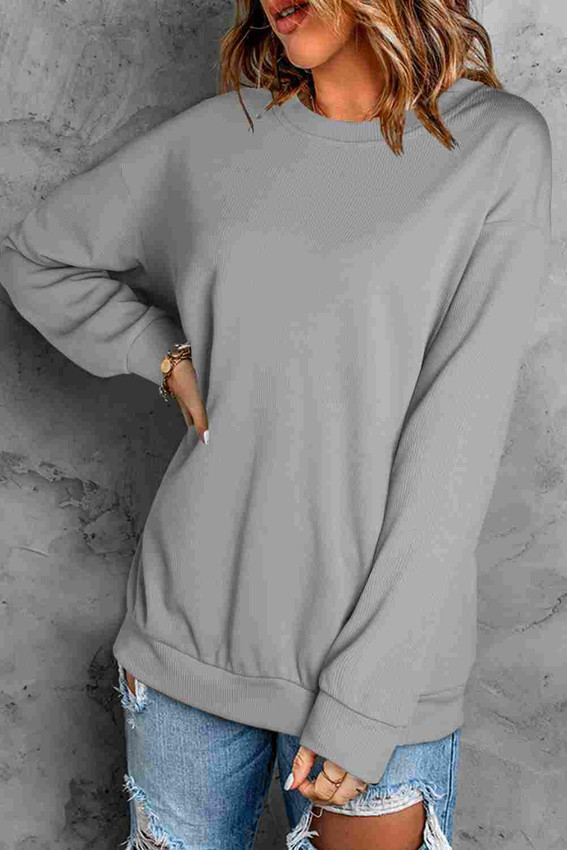 Grey Crew Neck Ribbed Oversized Sweatshirt