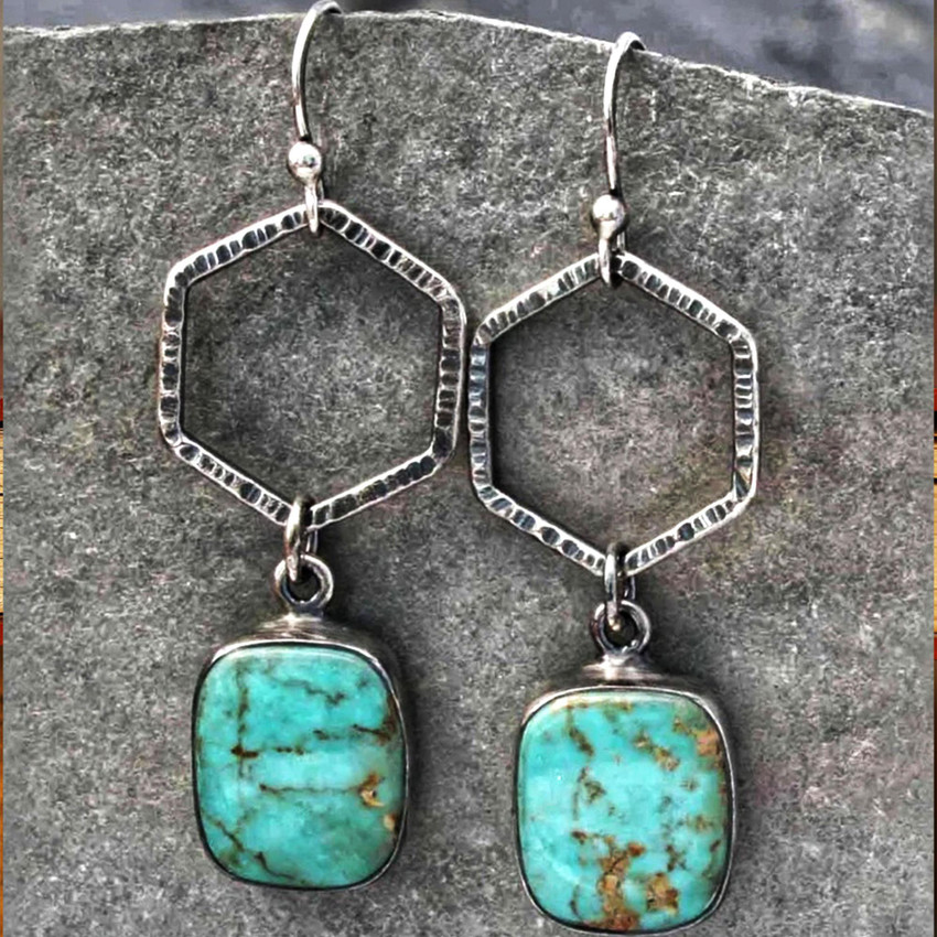 Vintage Turquoise Geometric Drop Earrings