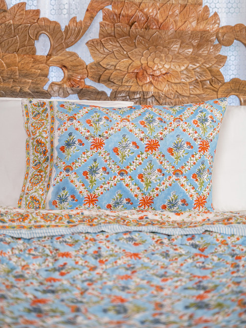 Francesca Block Print Pillowcase - Light Blue