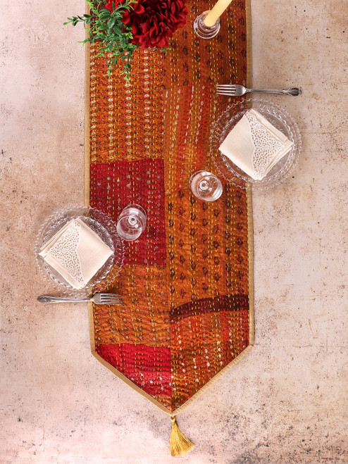 Luxurious Kantha Runner - Terracotta