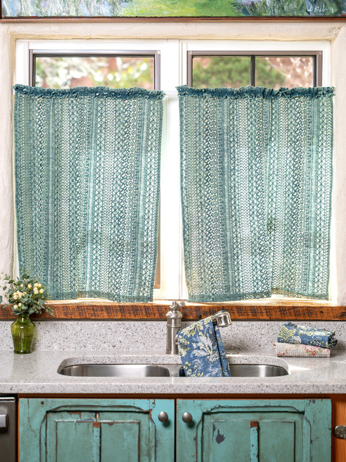 Camelia Cafe Curtain Set of 2 - Washed Blue