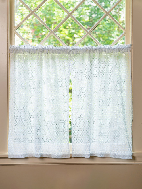 Daisy Lace Cafe Curtain Set of 2 - White