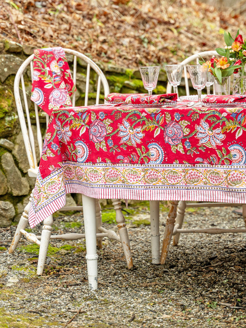 Mirabel Block Print Tablecloth - Red