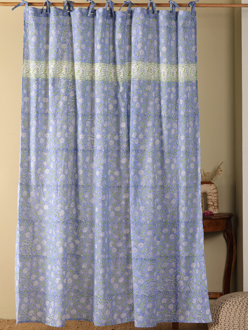 Kourtney Block Print Curtain - Blue