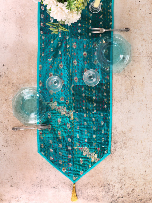 Luxurious Kantha Runner - Teal