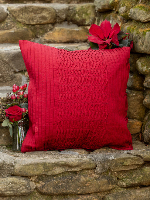 Lark Cotton Jacquard Cushion Cover - Red