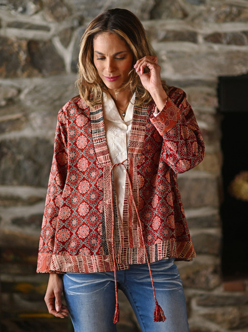 Kalamkari Reversible Cover Up - Soft Rust