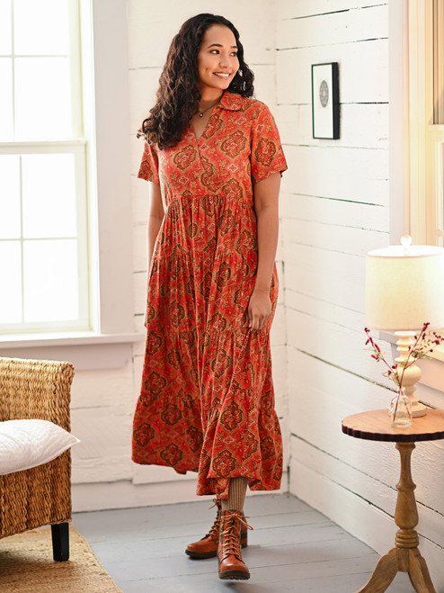 Floral Medallion Dress - Burnt Orange