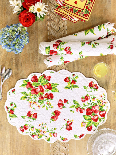 Strawberry Basket Quilted Placemat Set of 4 - Ecru