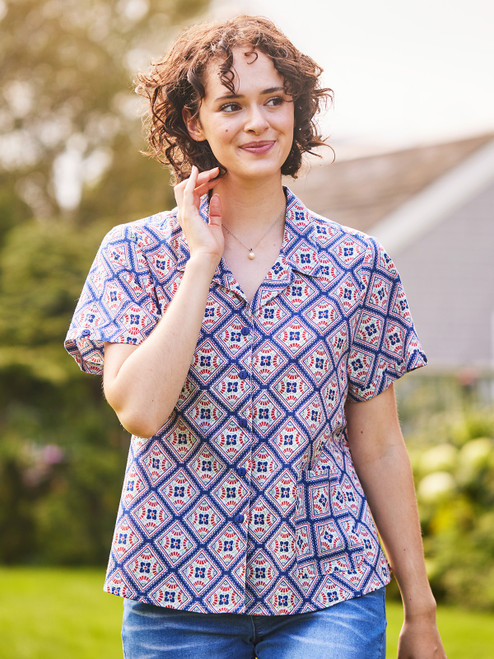 Spanish Fan Camp Blouse - Navy