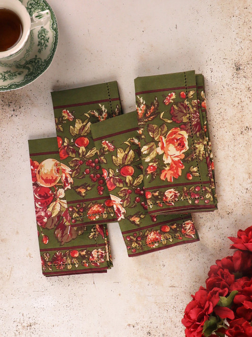 Bountiful Harvest Luncheon Napkin Set of 4 - Olive