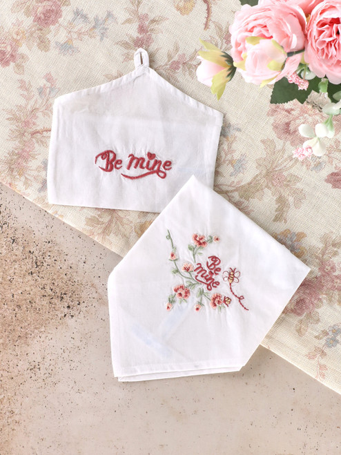 Be Mine Embroidered Envelope Hankie - Pink