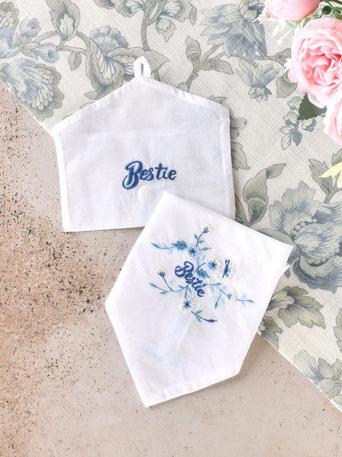 Bestie Embroidered Envelope Hankie - Blue