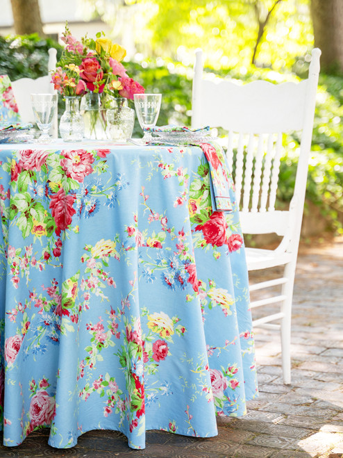 Cottage Rose Round Cloth - Sky Blue