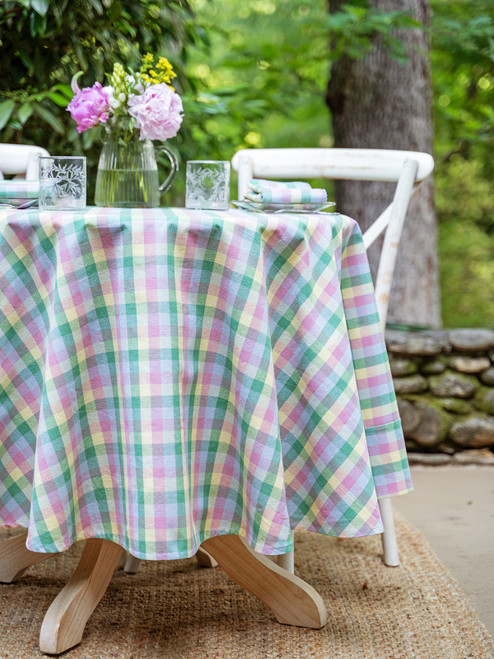 Spring Garden Plaid Round Cloth - Pastel
