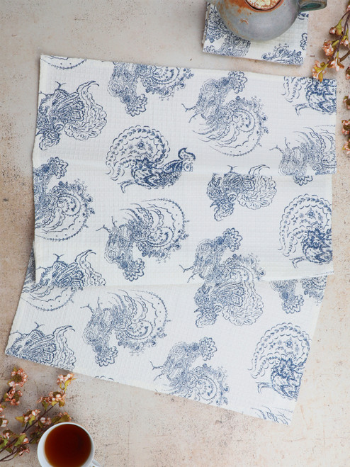 Backyard Rooster Tea Towel Set of 2 - Blue