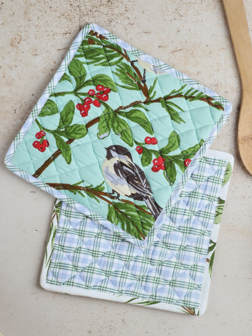 Chickadee Patchwork Potholder Set of 2 - Multi