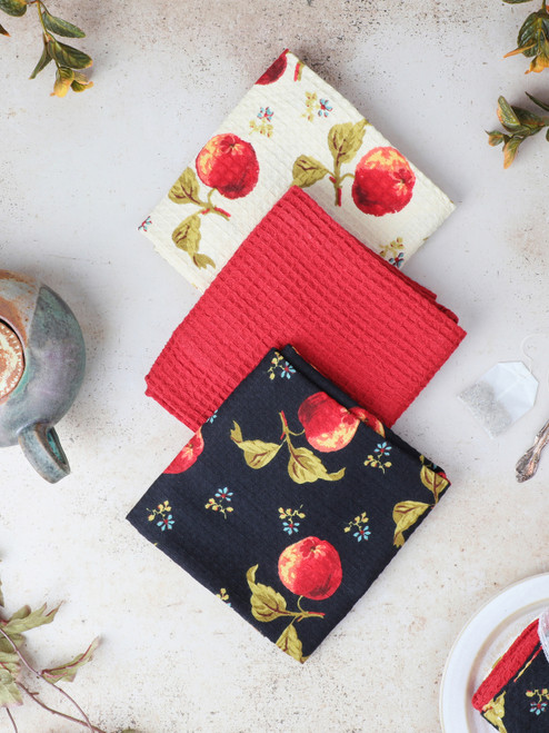 Apple Patchwork Tea Towel Bundle Set of 3 - Multi