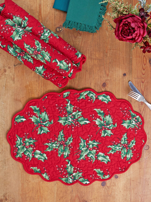 Holly Quilted Placemat Set of 4 - Red