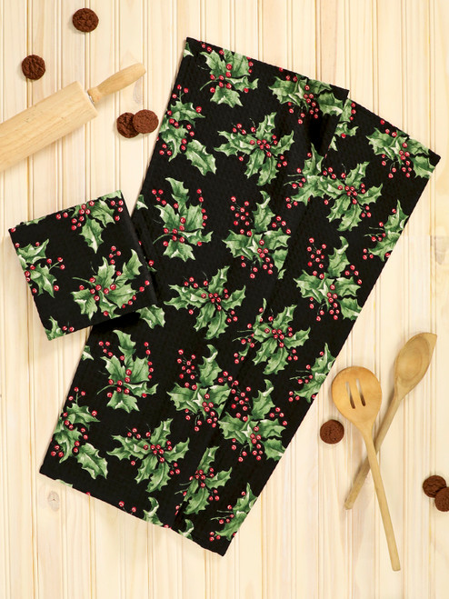 Holly Tea Towel Set of 2 - Black